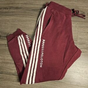 Adidas Peloton Womens Burgundy Fleece Joggers Sweatpants 3-Stripe Maroon Medium